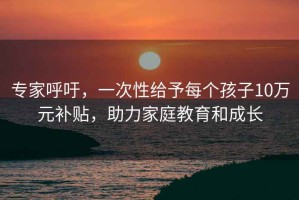 专家呼吁，一次性给予每个孩子10万元补贴，助力家庭教育和成长