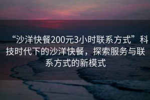 “沙洋快餐200元3小时联系方式”科技时代下的沙洋快餐，探索服务与联系方式的新模式