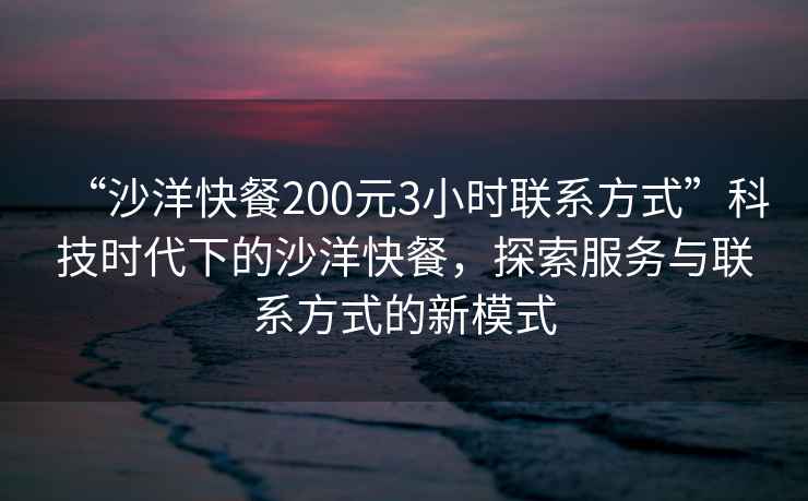 “沙洋快餐200元3小时联系方式”科技时代下的沙洋快餐，探索服务与联系方式的新模式