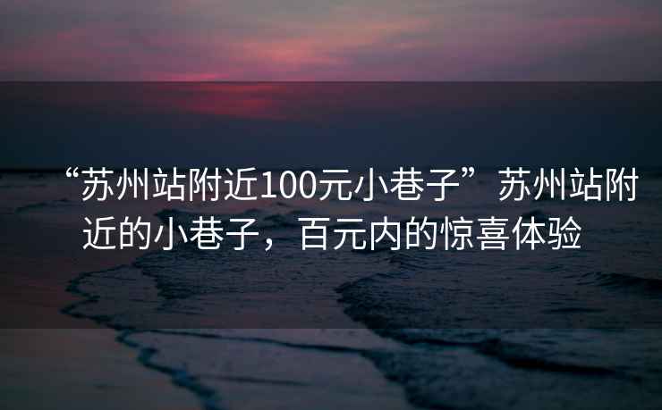 “苏州站附近100元小巷子”苏州站附近的小巷子，百元内的惊喜体验